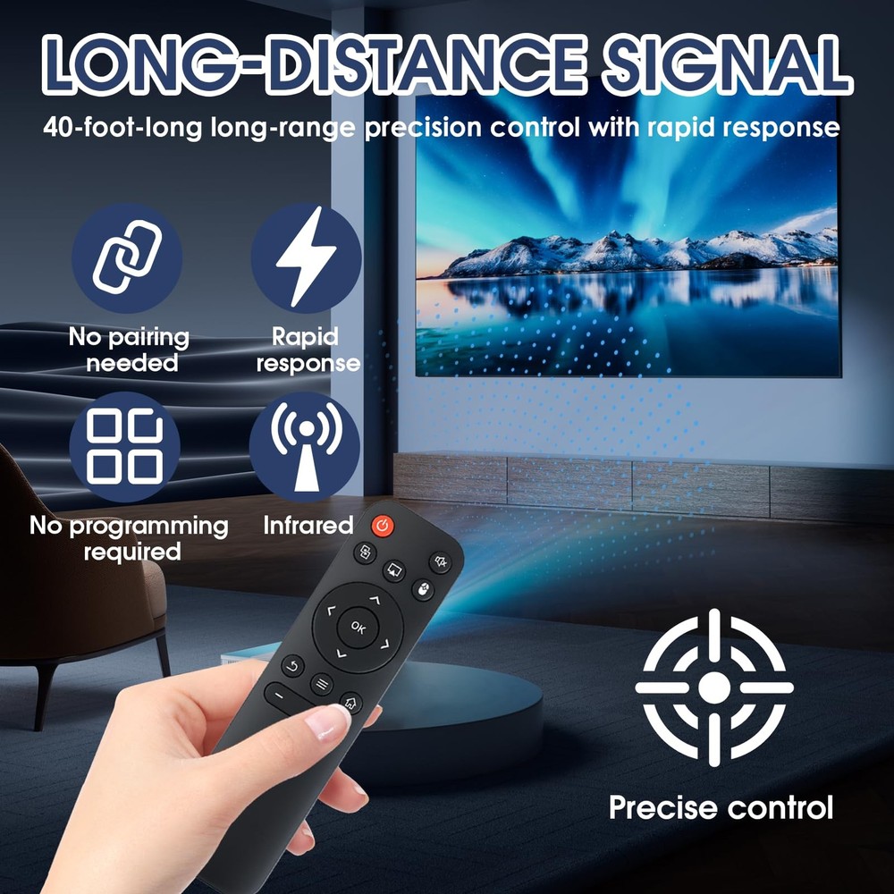 Replacement Remote for Mini Projectors, Compatible with FEARWIKY, Black