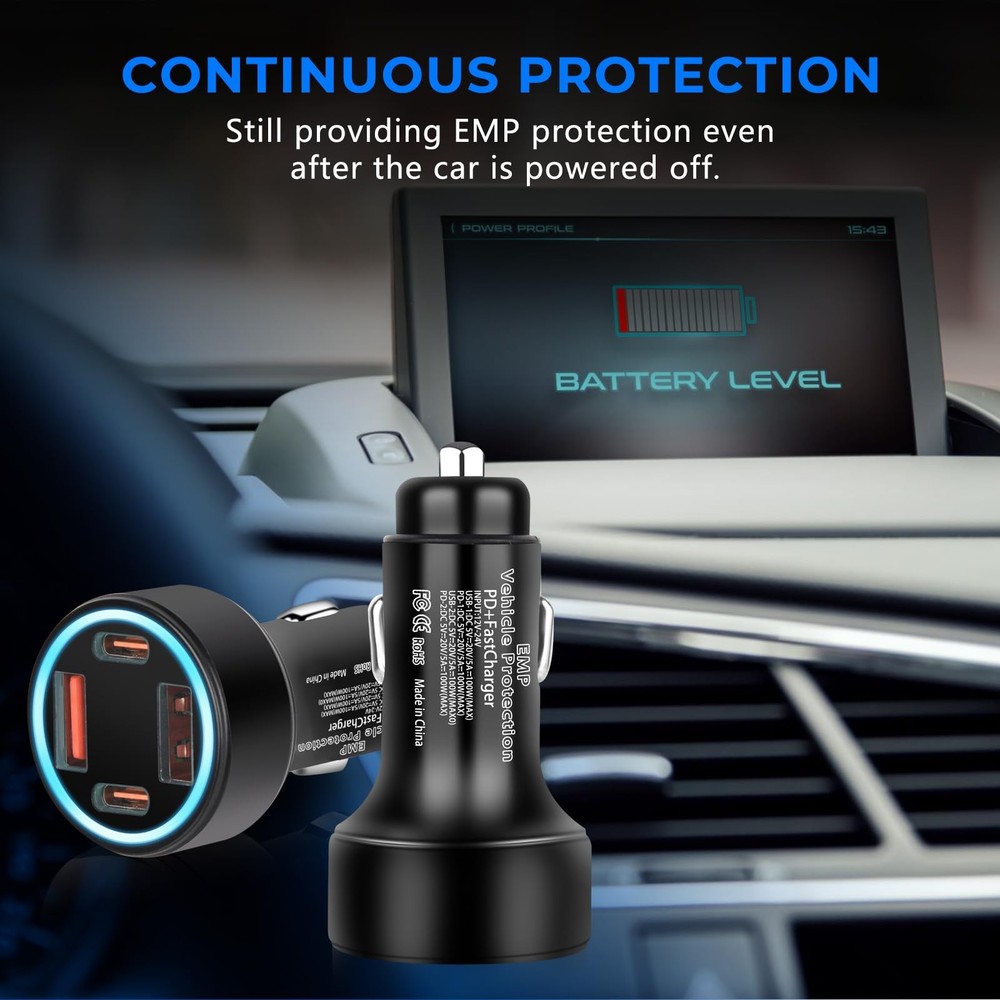 EMP Vehicle Protection, Protector Comes with 2 USB and 2 PD Interfaces, Light...