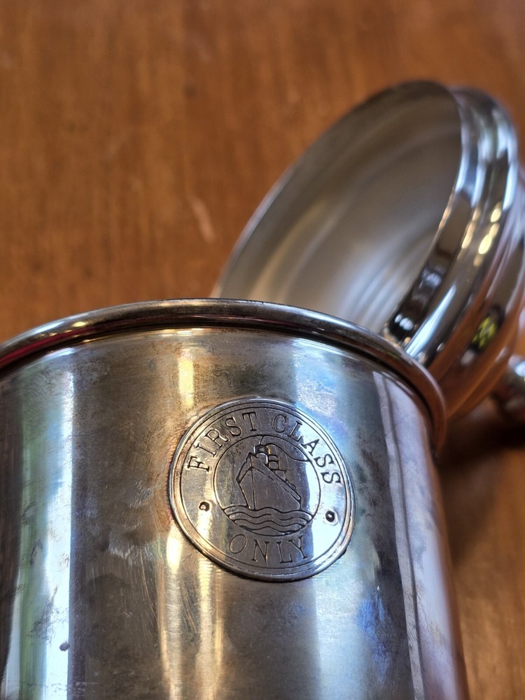 Vintage Silverplate Tea Caddy Steamliner Ship Tableware "First Class Only"