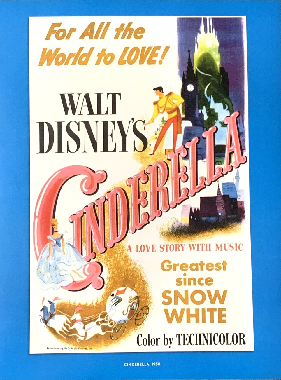 Cinderella Movie Poster 1950 A Love Story With Music Walt Disney #0035