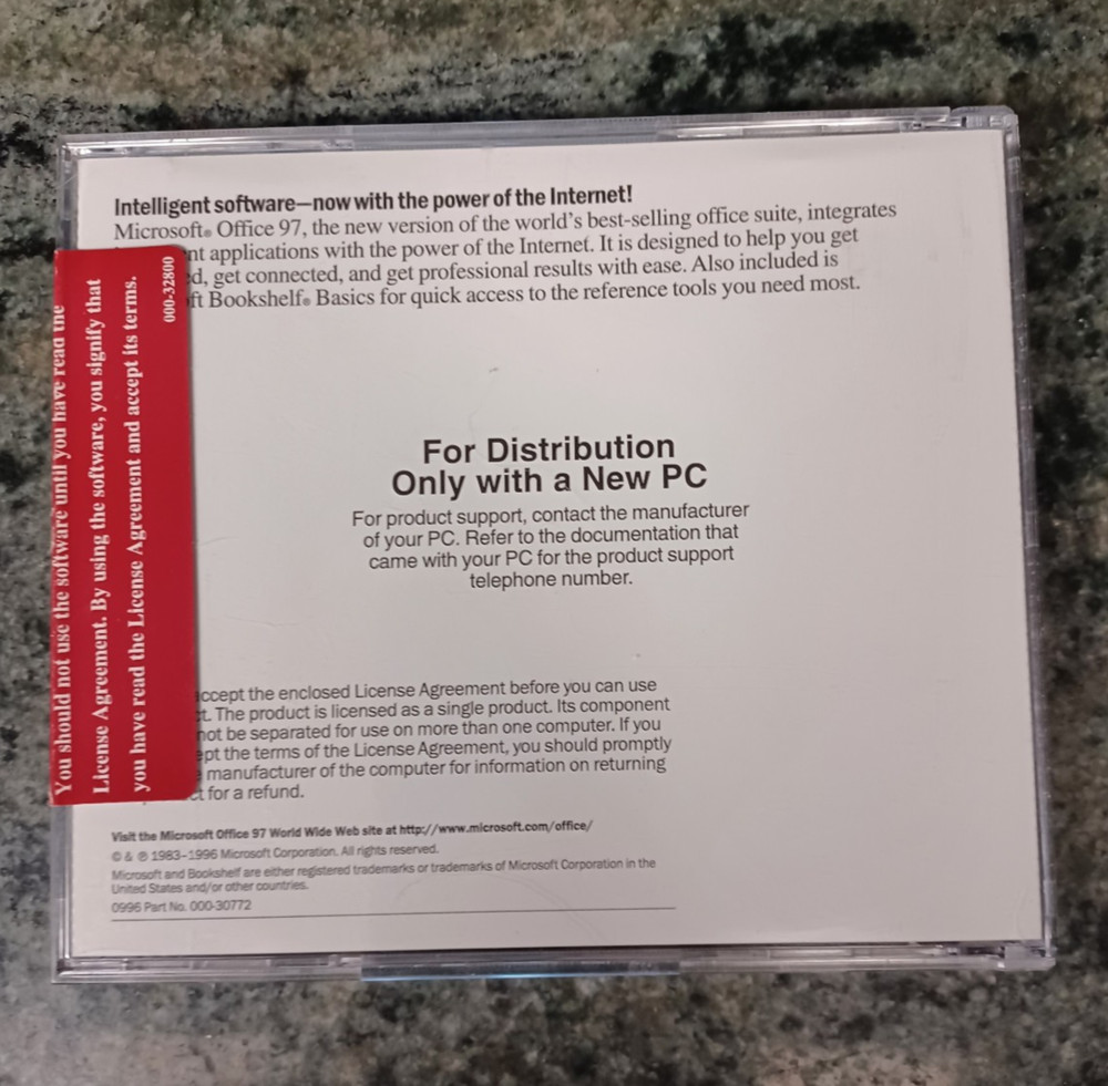 Microsoft Office 97 Authentic Professional Edition (CD, 1997 ) With CD Key Code