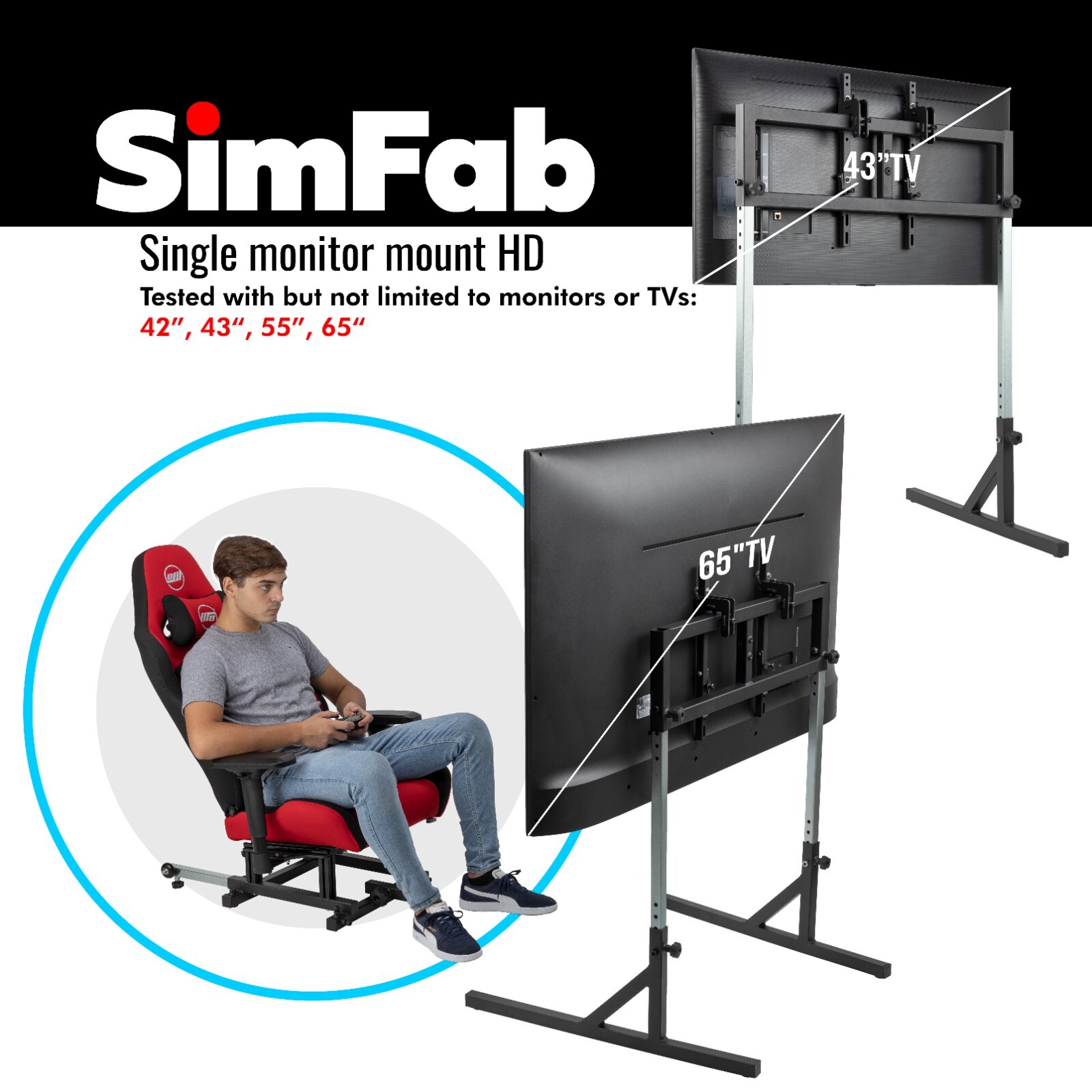 SimFab Monitor Mount Floor Stand for Racing And Flight Simulators