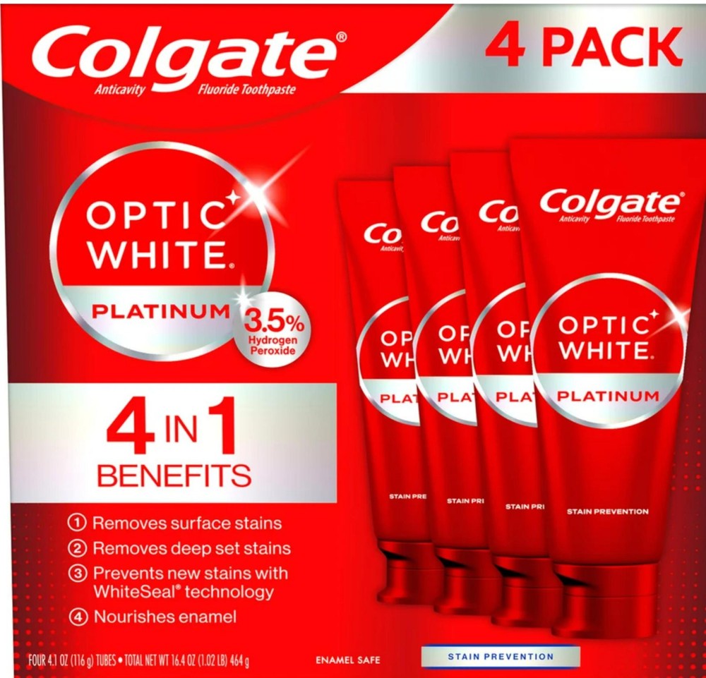 Colgate Optic White platinum Toothpaste 4.1 oz, 4-Pack
