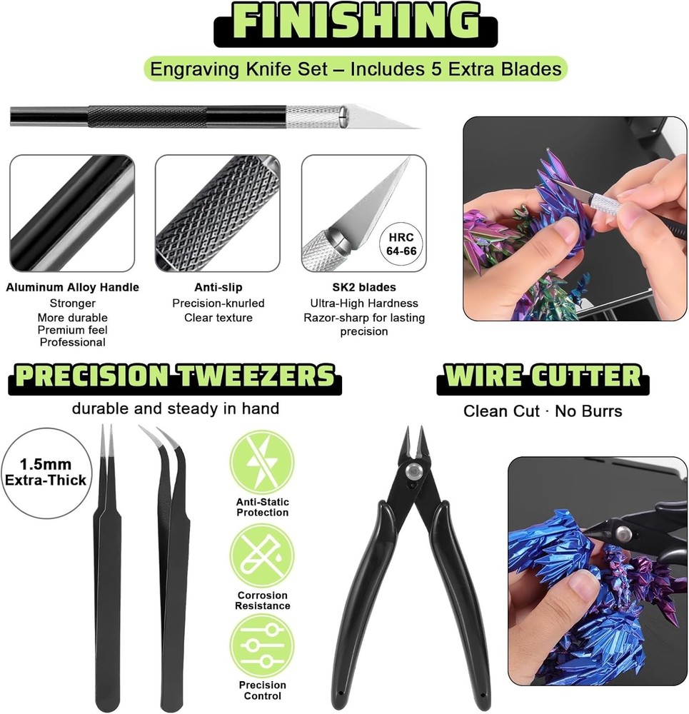 3D Printer Tools Kit 34pcs Accessories Nozzle Cleaner Scraper Files Cutter Br...