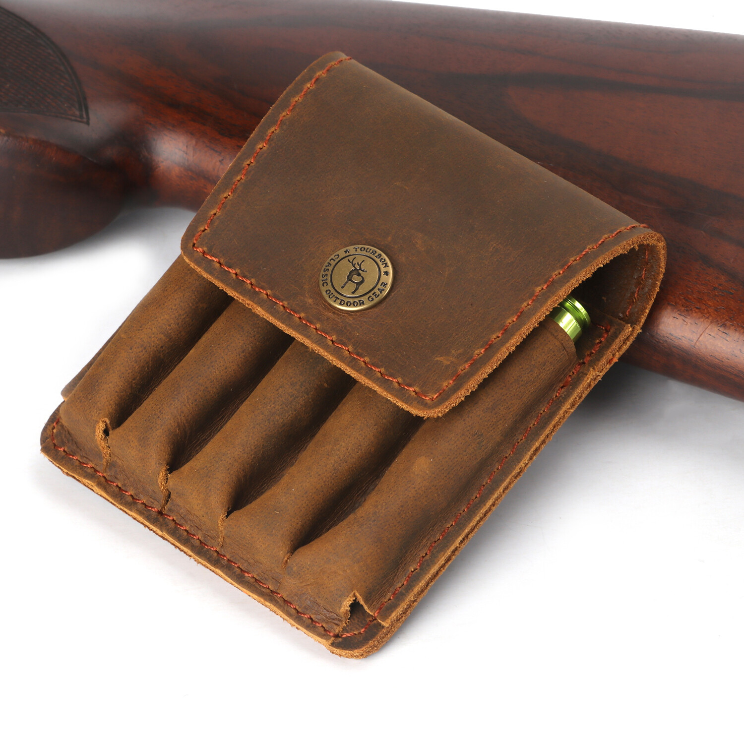 TOURBON Leather Rifle Bullets Ammo Belt Holder Pouch Cartridge Shell Wallet US