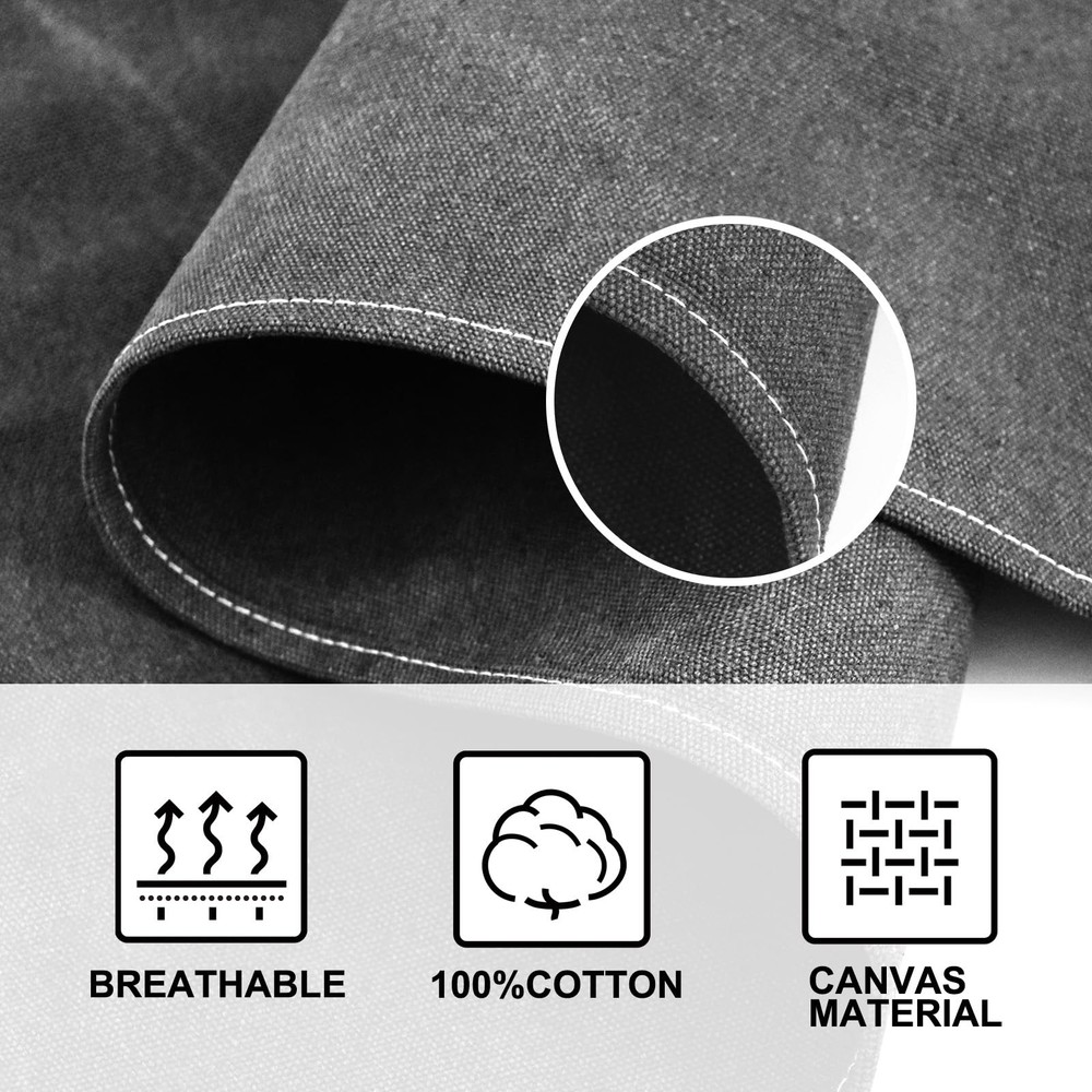 Chef Apron With Pockets, Cross Back Support, Durable Canvas, Black