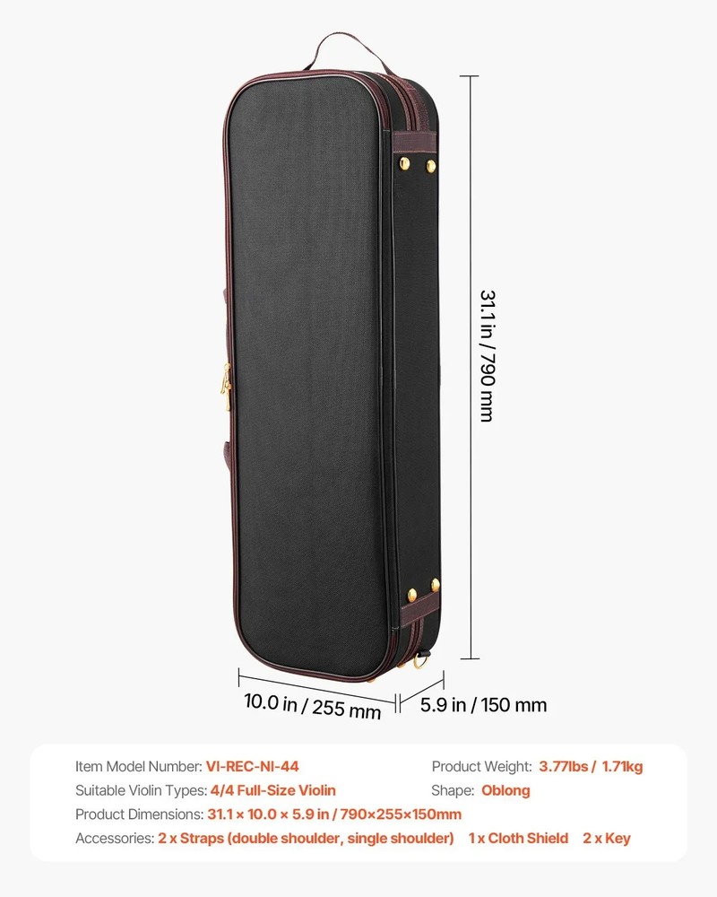 4/4 Full Size Violin Case Built-in Hygrometer