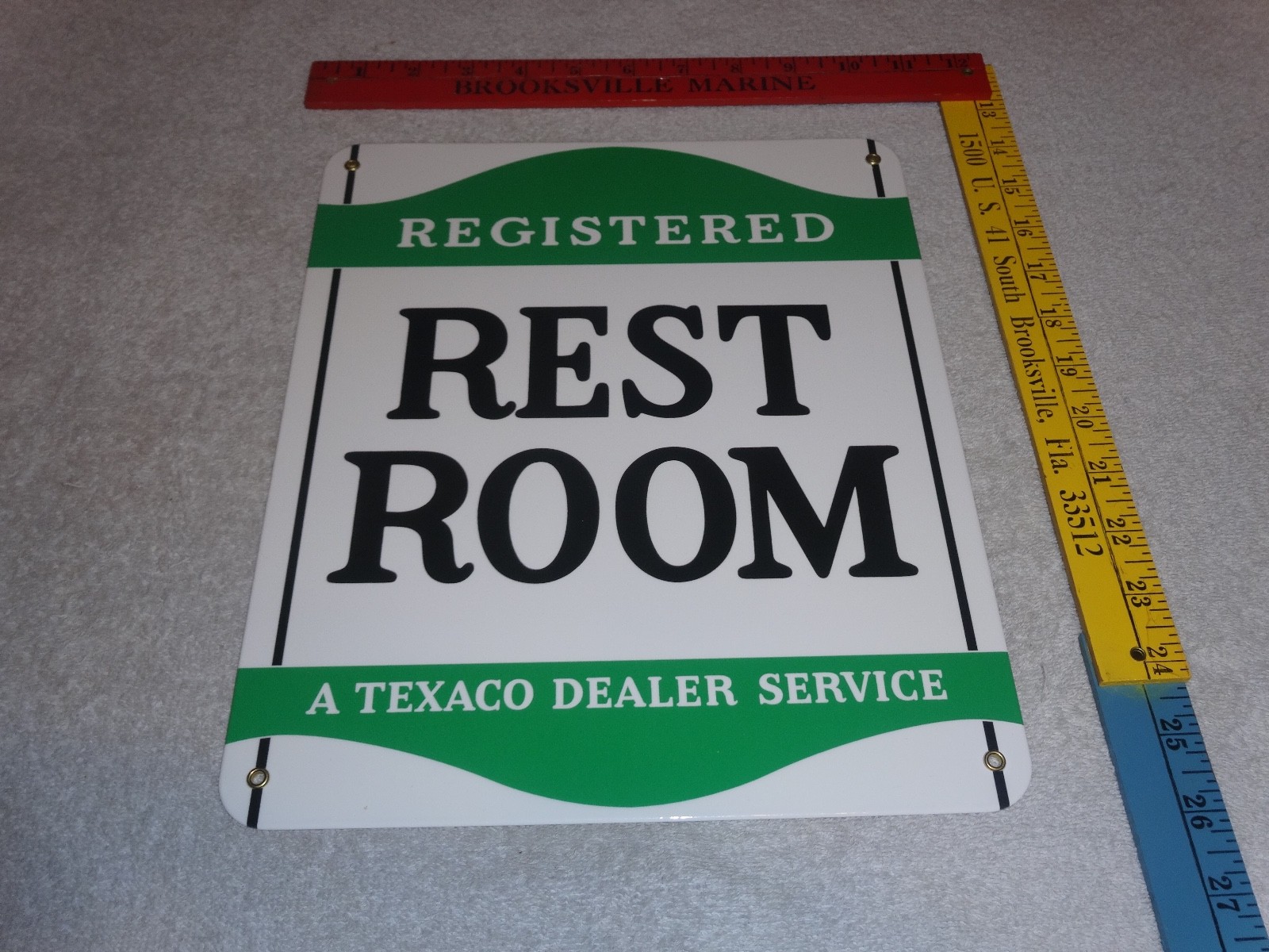 VINTAGE TEXACO RESTROOM REGISTERED MEN & WOMAN 12" PORCELAIN METAL GASOLINE SIGN