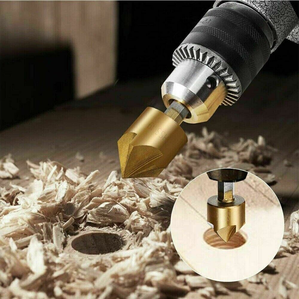 6× Chamfer Countersink Deburring Drill Bit Set Crosshole Cutting Metal Tool Kit