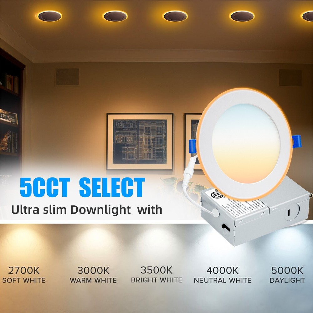 6 Pack 4 Inch Ultra-Thin LED Recessed Ceiling Light with Junction Box DIMMABLE