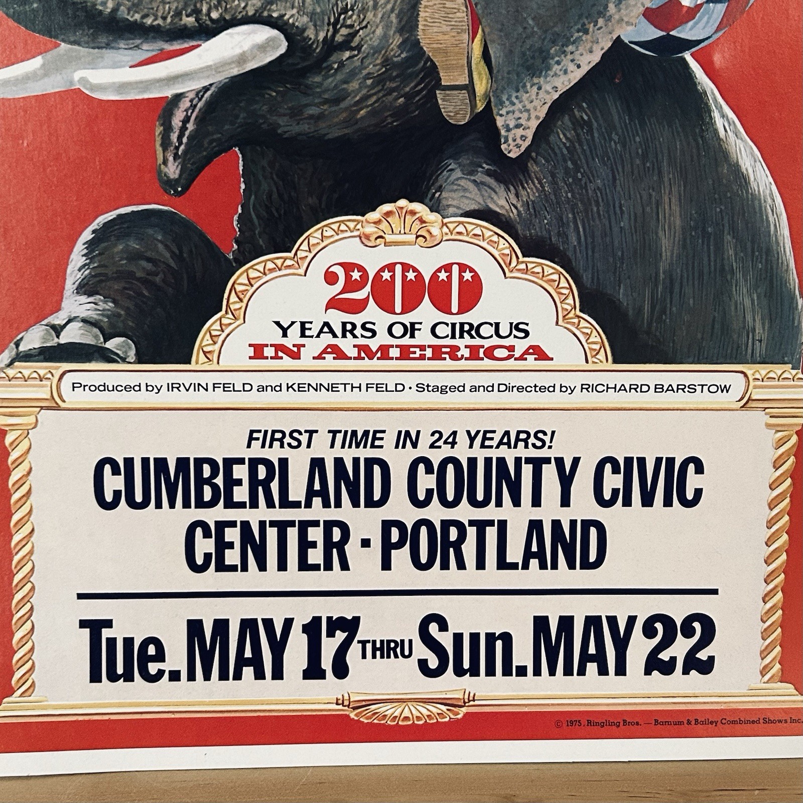 Vtg 1975 Ringling Bros Barnum & Bailey Circus Poster Portland Maine 200 Years