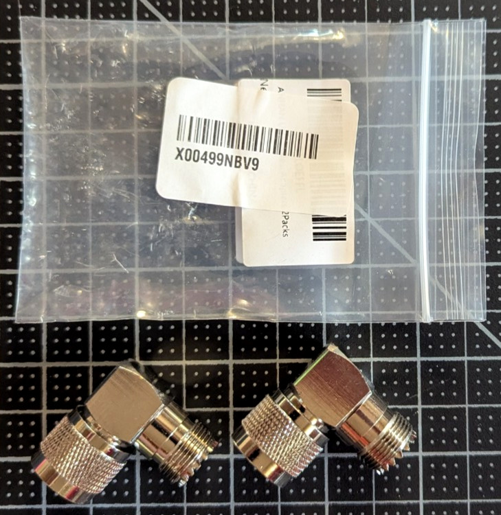 UHF Male PL259 to SO239 UHF Female Coax Connector Right Angle Adapters (2)