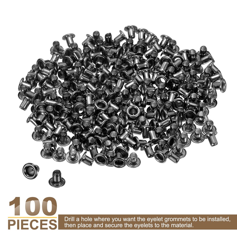 100Pcs Grommets Eyelets Kit 2mm Brass Eyelets, Black