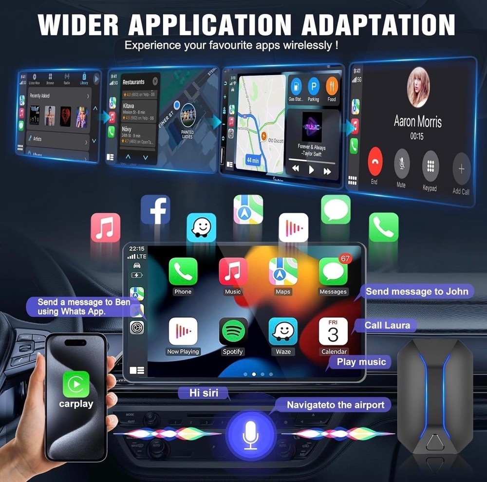 Wireless CarPlay Adapter for iPhone iOS 10+, Convert Wired to Wireless Apple...