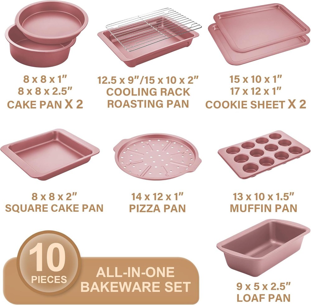 Bakeware Set, Kitchen Nonstick Baking Pan with Wider Handles, 10-Piece Set