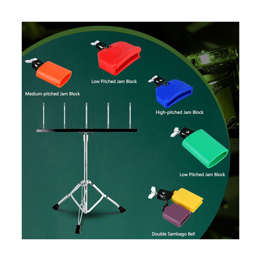 RANMING Jam Block Set,Jam Block Percussion Stand,Triangular Double Brace Desi...