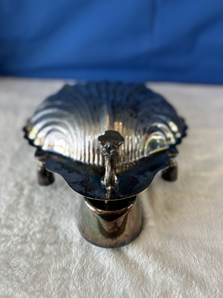 Vintage Sheffield Silver Shell Dish Scalloped Serving Bowl W/ Candle Holders 15"