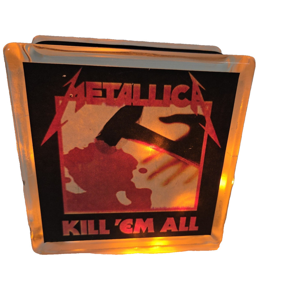 Metallica Lighted Glass Block Orange 6 x 6 x 3 Classic Rock Custom Made