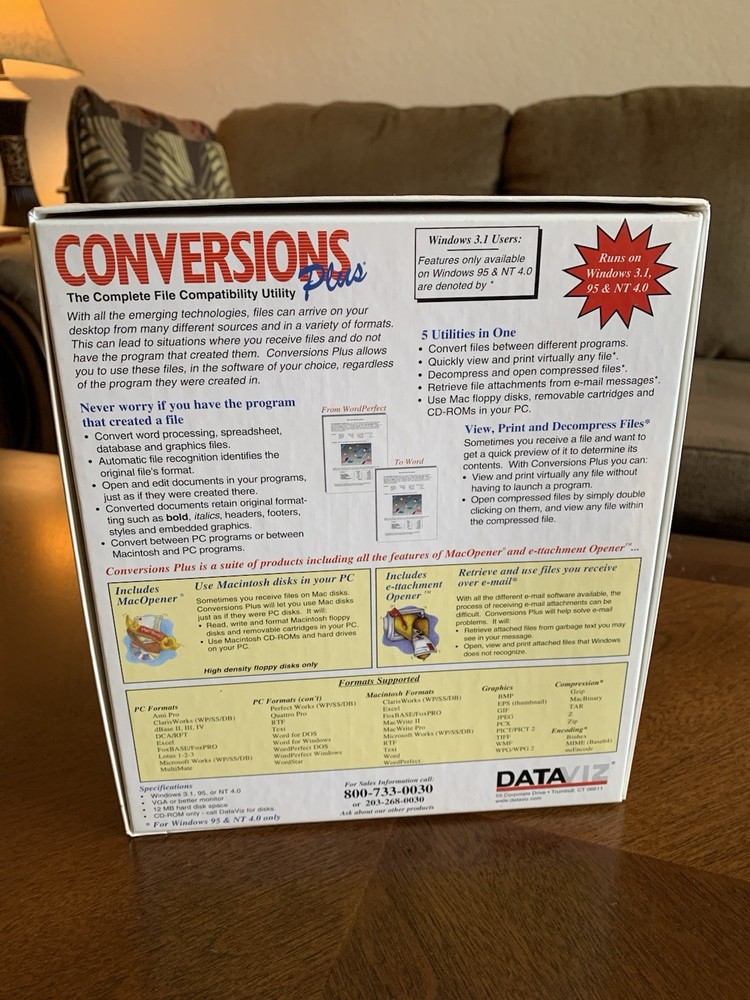 DataViz Conversions Plus for Windows 95, CD - Open Mac discs and files and MORE!