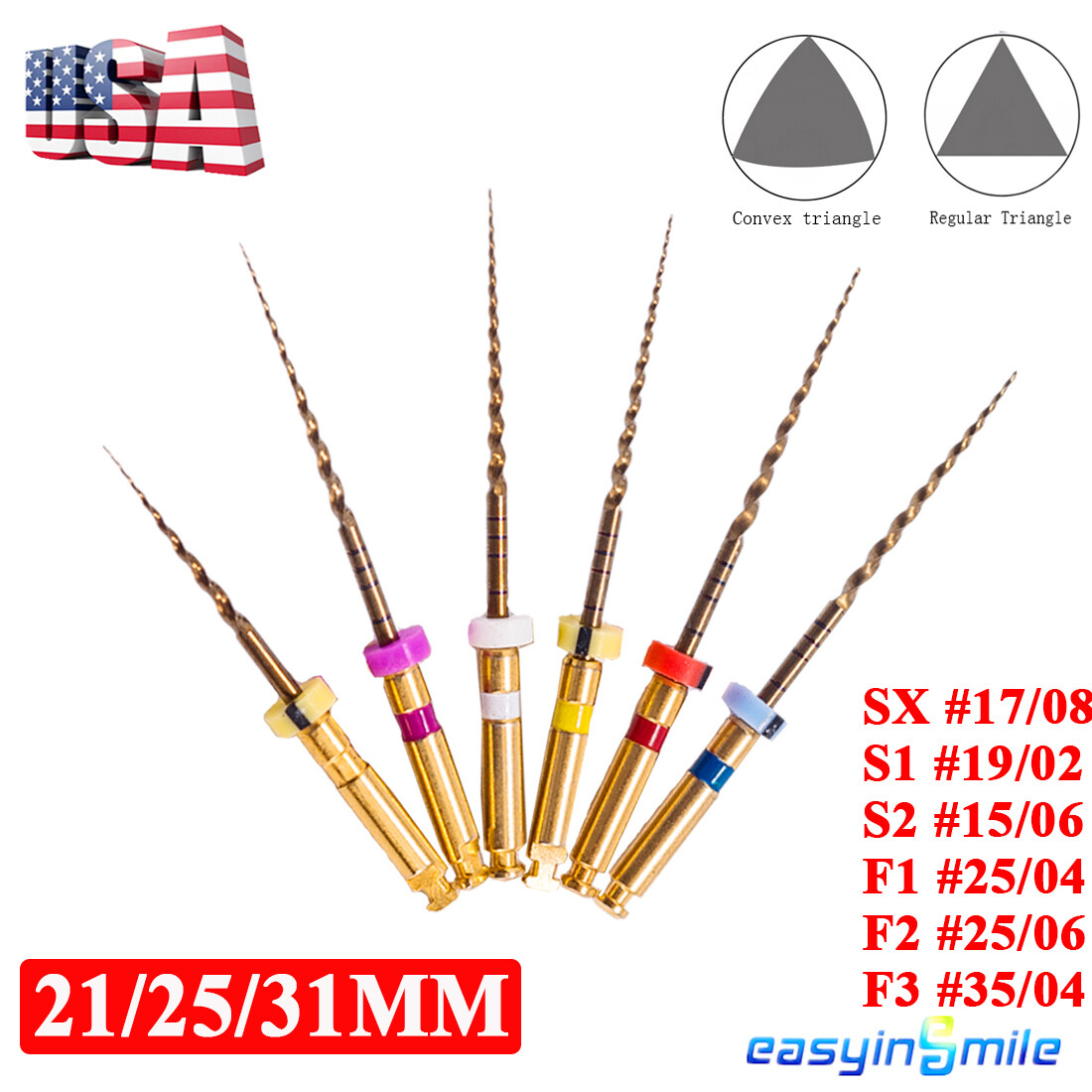 6pcs Endodontic Dental Endo Files Rotary NITI Files X-Pro Gold Taper 21/25/31MM