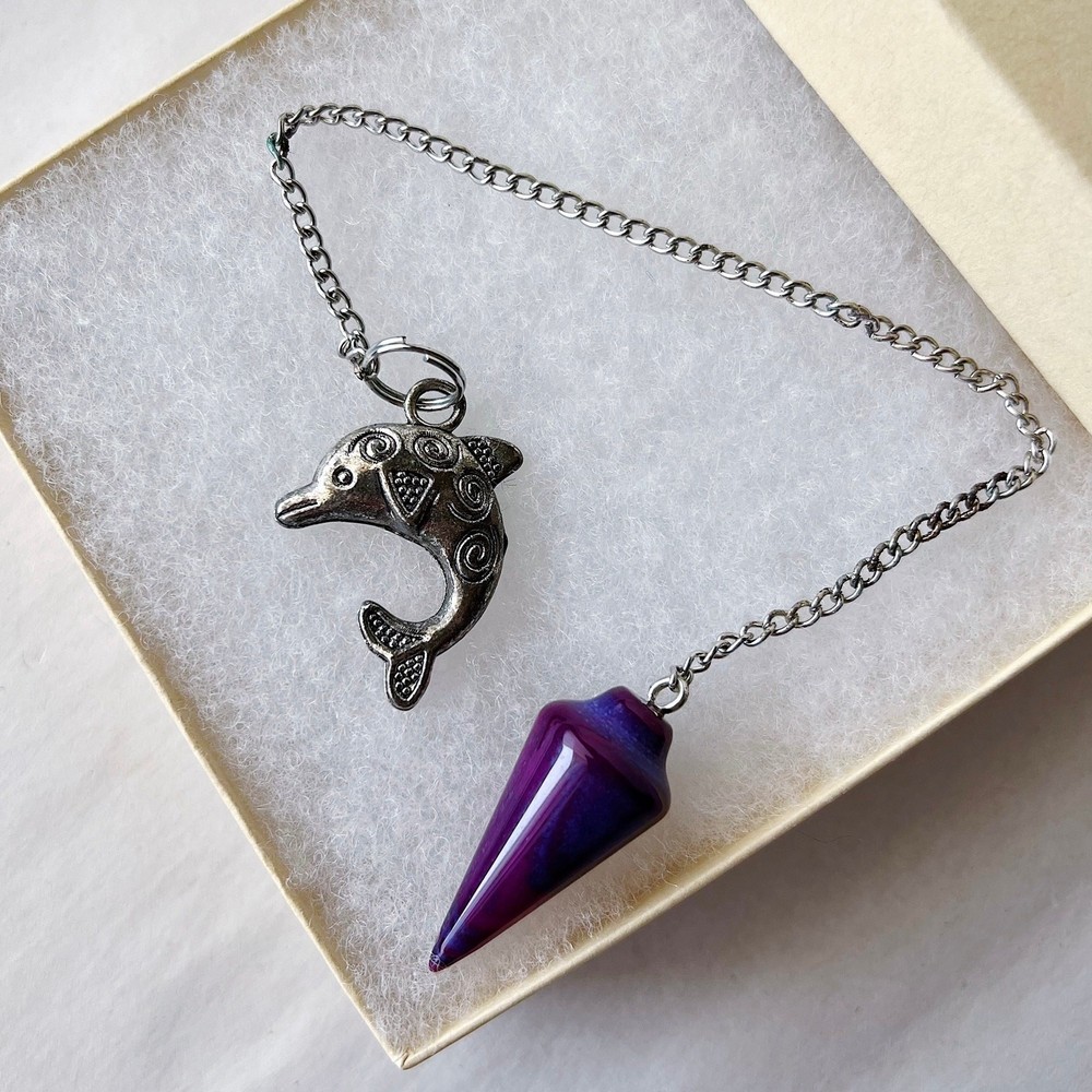 Amethyst Pendulum Dolphin Charm Purple Gemstone Divination Dowsing