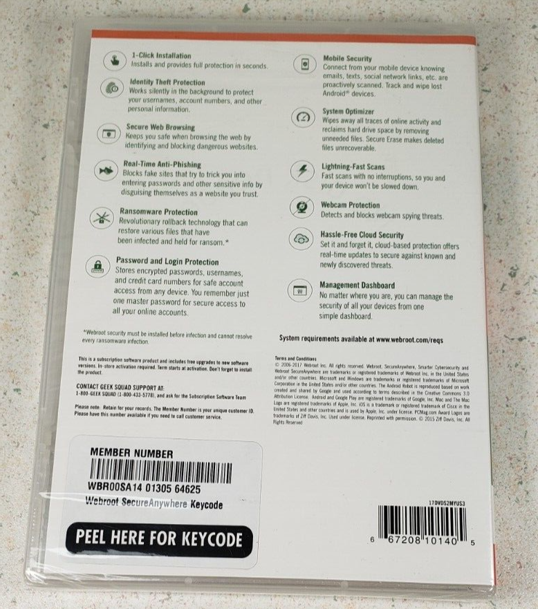 Webroot Secure Anywhere Internet Security 3 Devices New Sealed Windows Mac IOS