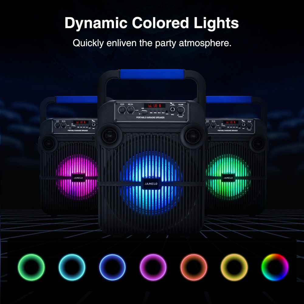 JAMELO Bluetooth Speaker Karaoke Machine with 1 Wireless Microphone/1 Wired Mic