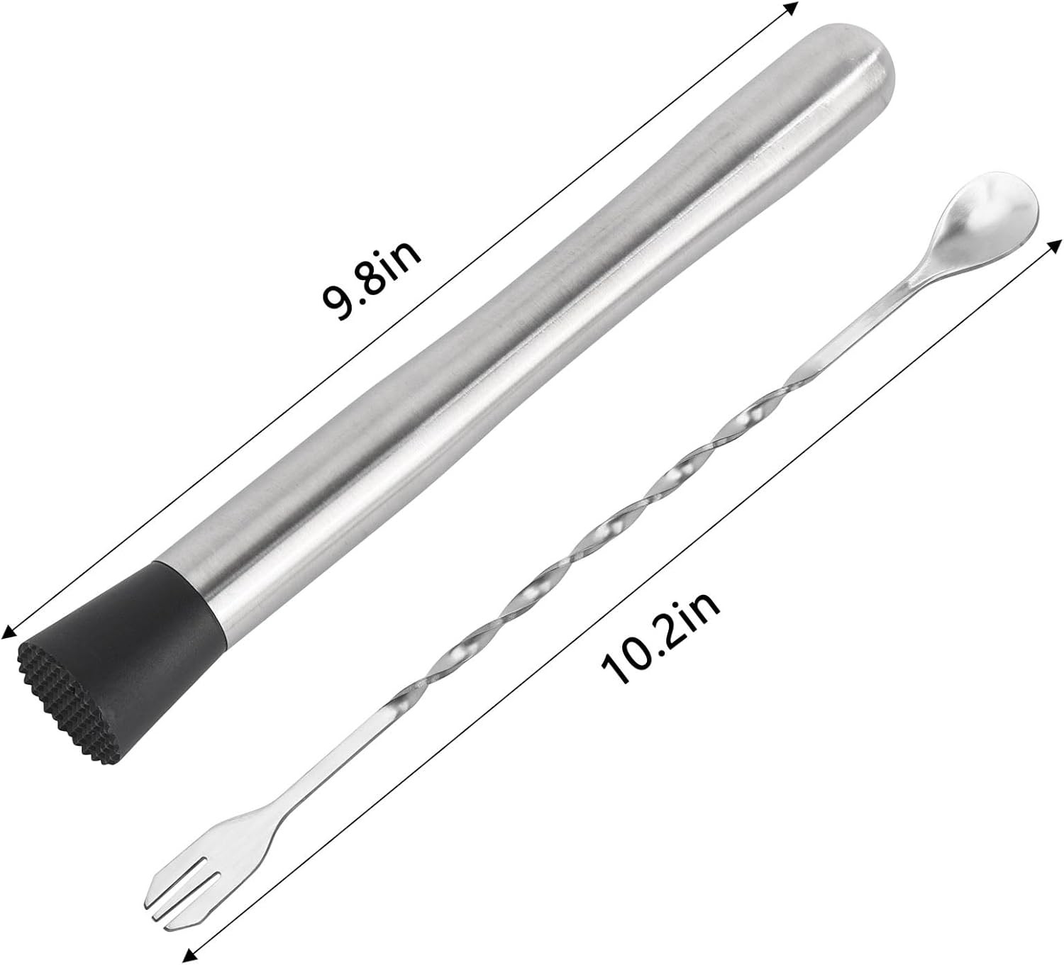 Muddlers for Cocktail Mixing Spoon Set of 10, 9.8 Inch 304 Silver