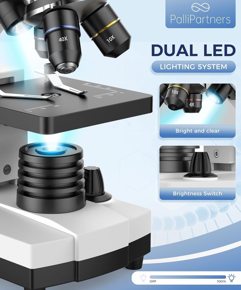 Educational Compound Microscope for Students - 2000X Magnification with Slides