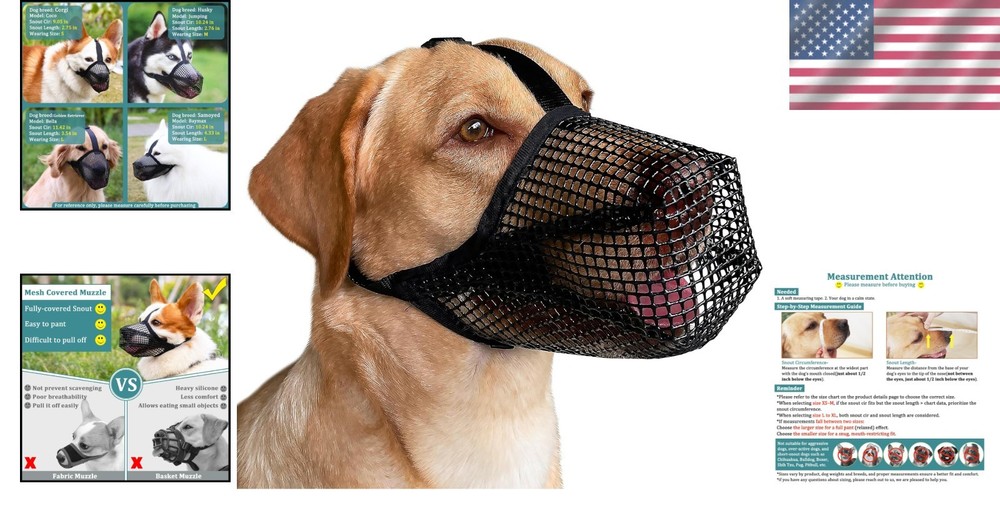 Lightweight Mesh Dog Muzzle - Adjustable Snout Guard for Medium Long Snout Dogs
