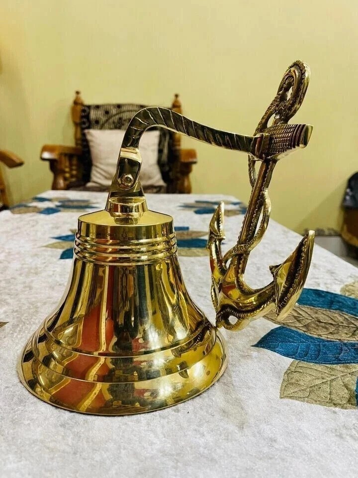 Solid Brass Ship Bell Hanging Nautical Door Bell With Wall Mounted Bracket