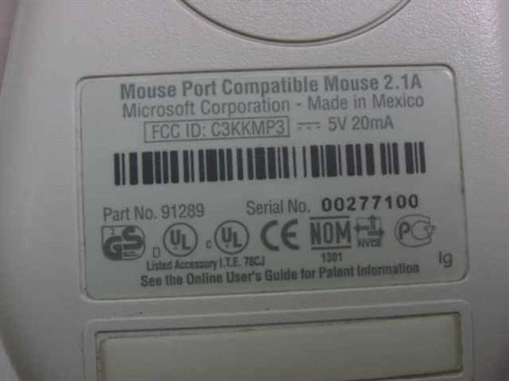 Microsoft 91289 PS/2 Two-Button Port Compatible Wired Mouse 2.1A