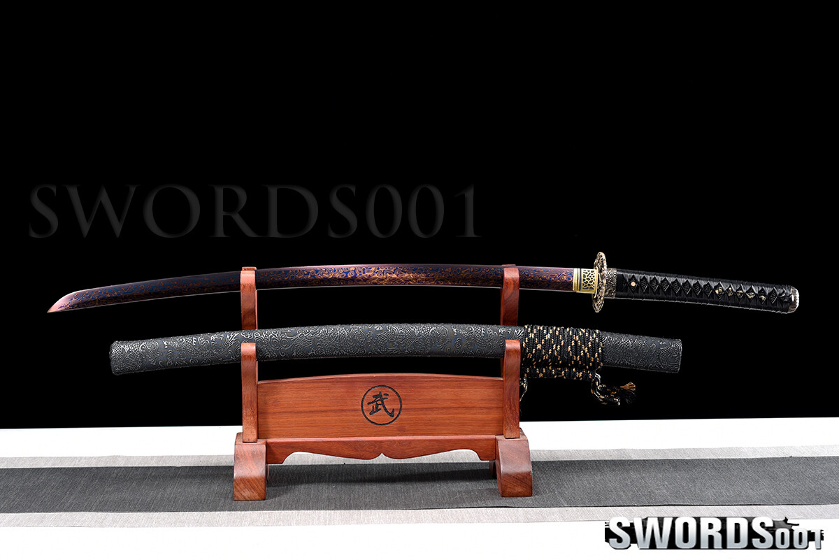 Japanese Samurai Sword Damascus Folded Steel Red Blade Sharp 40'' Dragon Katana