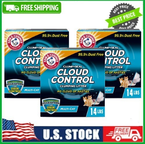 3 BOX ARM & HAMMER Cloud Control Multi-Cat Clumping Cat Litter 14 lb BOX