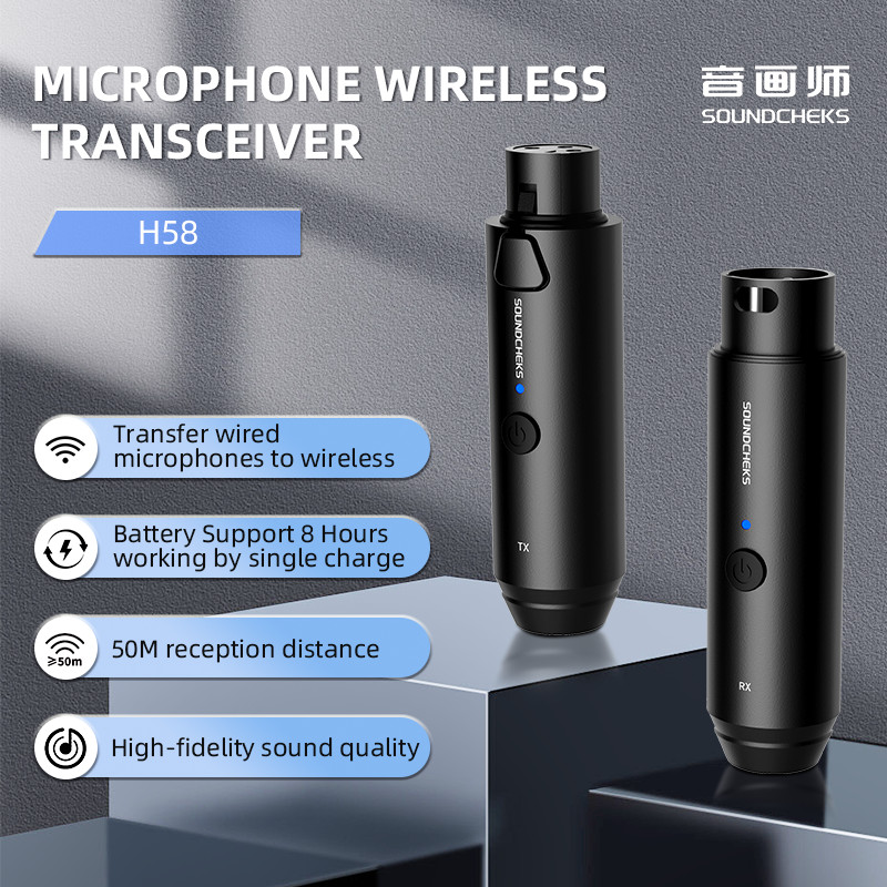 Wireless XLR Microphone Transmitter Receiver, 2.4GHz Plug-on Mic 24bit/192Khz