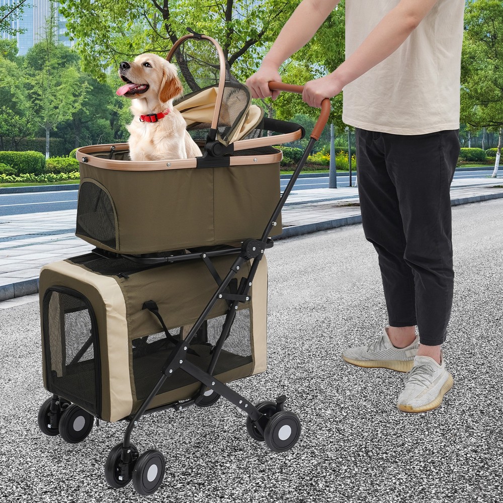 2-Tier Dog & Cat Stroller Foldable Pet Stroller Small & Medium Pet Stroller