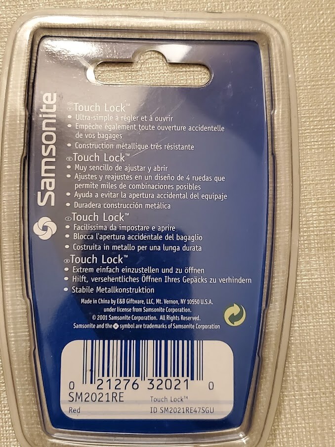 Samsonite Red Travel Touch Lock-Luggage-Security -NEW, SEALED