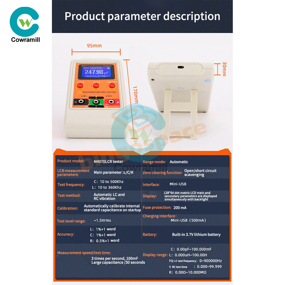 M4070 Handheld LCR Meter Auto Ranging Capacitance Inductance Resistance Tester