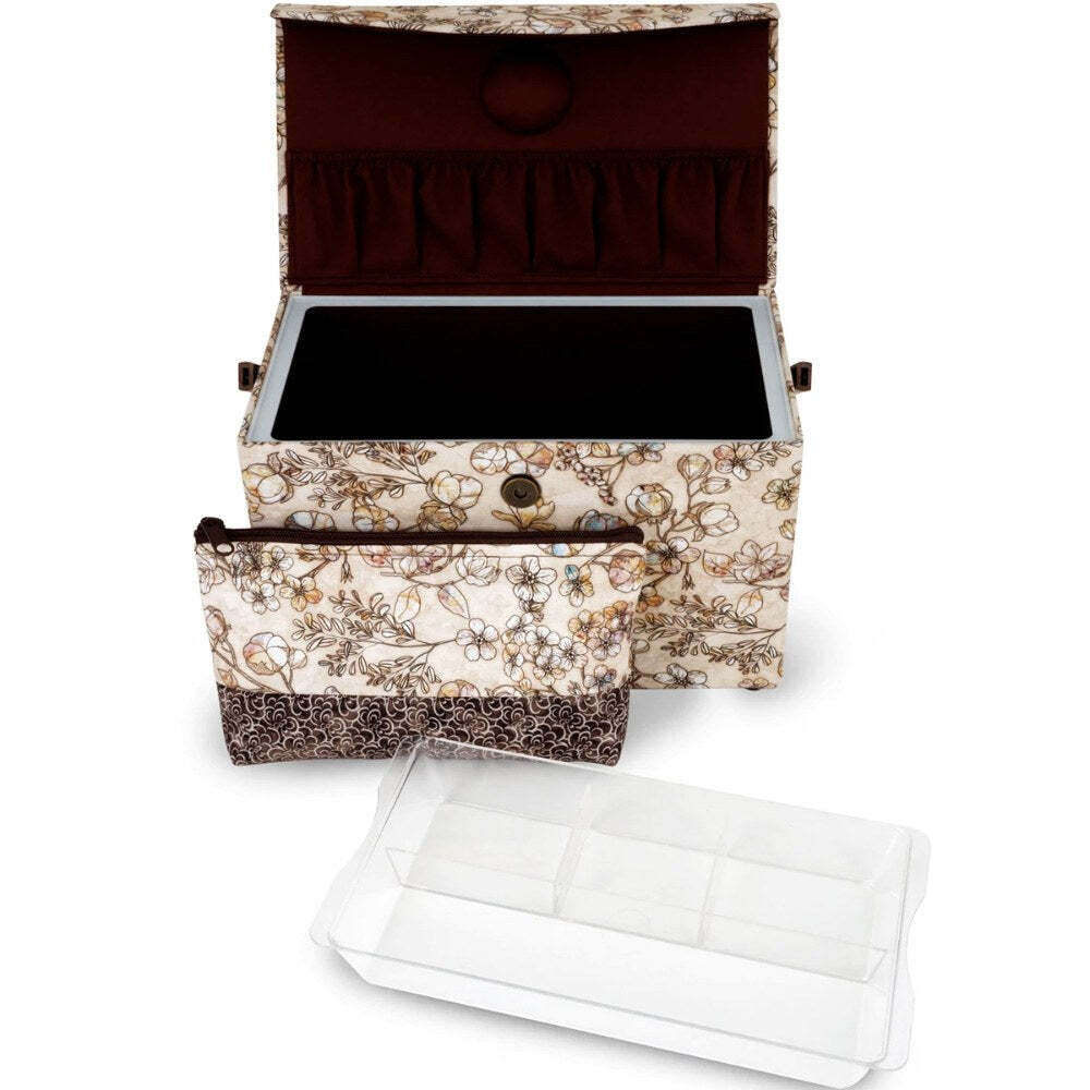 Dritz, Medium Sewing Basket & Accessory Case - Neutral Floral
