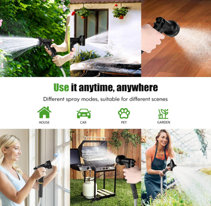 Manguera acero 100 ft, resistente, sin nudos, con boquilla 10 funciones, Nuevo