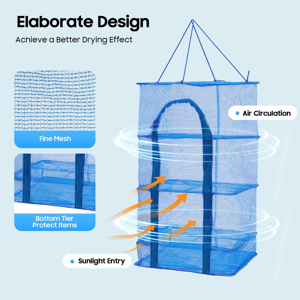 Foldable 4 Layers Drying Net Hanging Vegetable Fish Dishes Mesh Dryer Rack