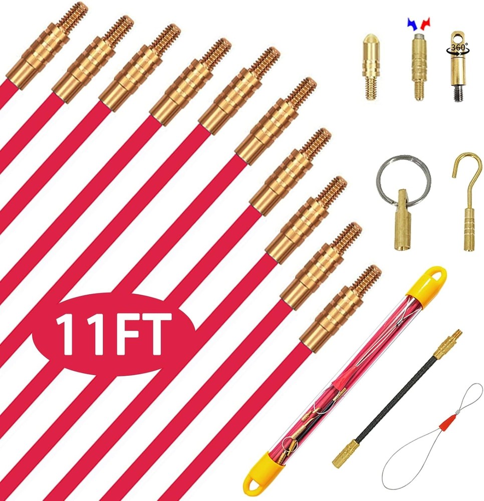 11ft Multi-function Fiberglass Cable Puller Electrical Fish Tape Duct Rodder Wir