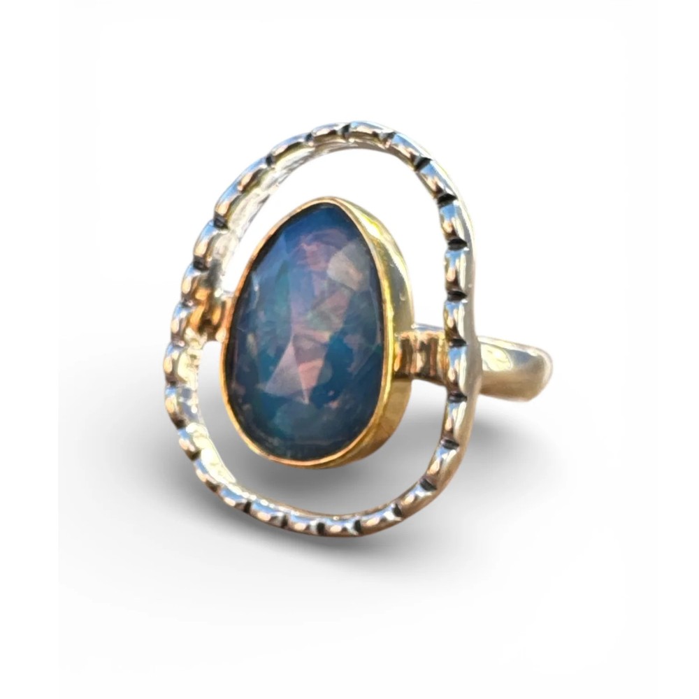 Faceted Doublet Opal Solid 925 Sterling Silver Ring 7