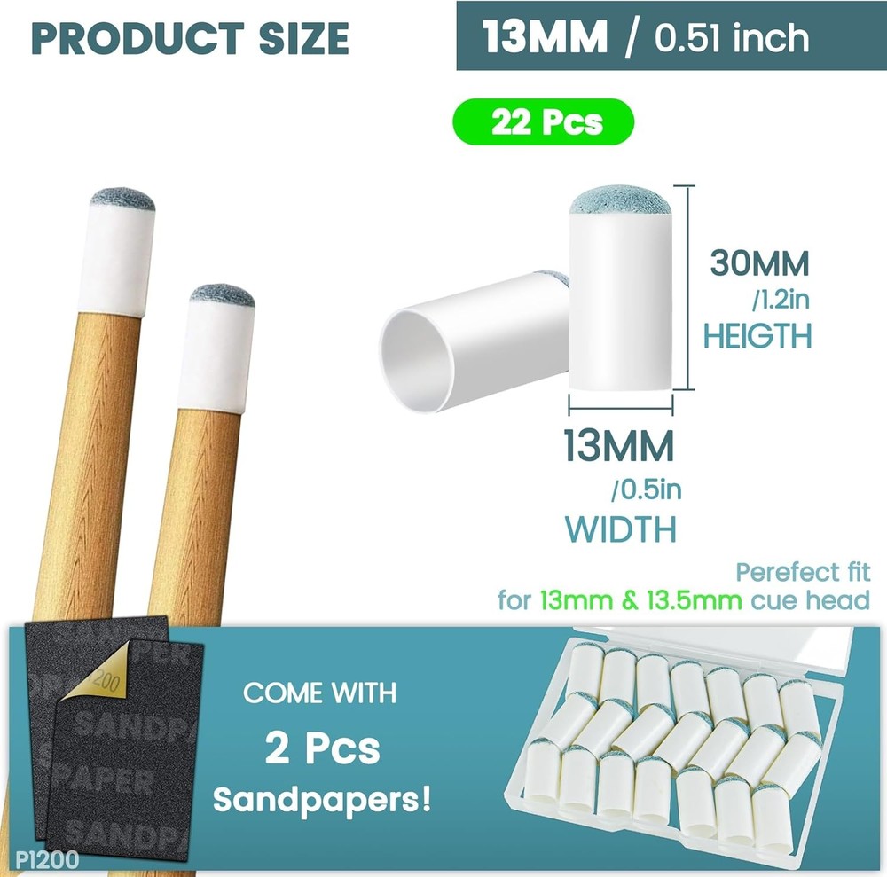 Billiard Pool Cue Tips - Pool Stick Tips Slip-on Tips Replacement 13mm