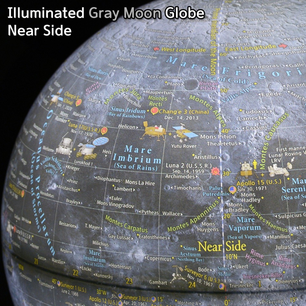 Mapsoft Explorer Illuminated Gray Moon Globe, 24cm/9.5", MI-24, Lamp, Light, Map