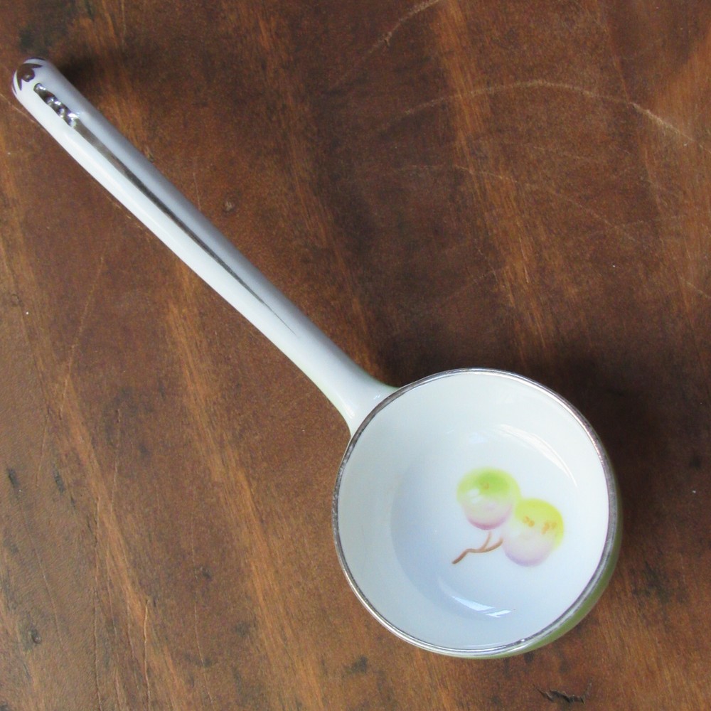 Noritake Jam Spoon, Morimura, 5" Long, Light Green & Silver, Fruit, Hand Painted
