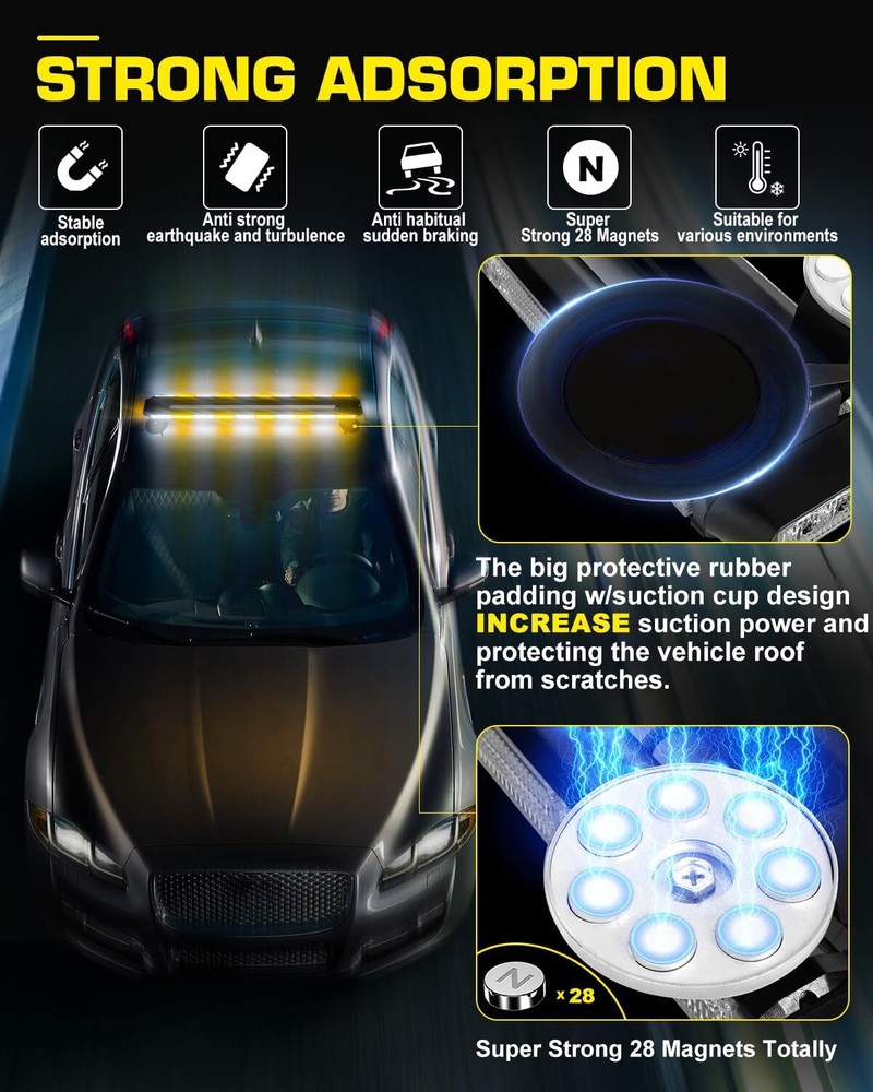 206 LED Emergency Strobe Light Bar Double Side Warning Rooftop Light Amber/White