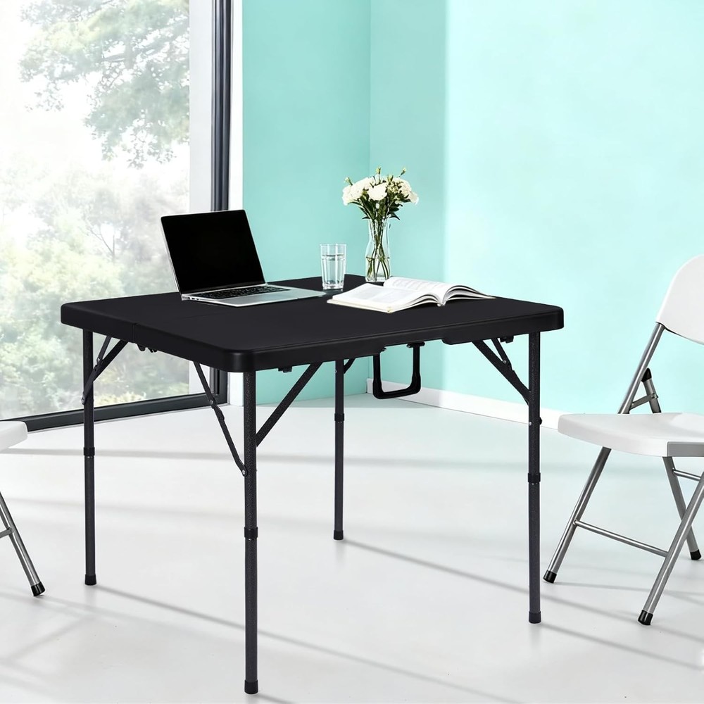 34" Folding Card Table Square Foldable Table Plastic Portable W/ Detachable Legs