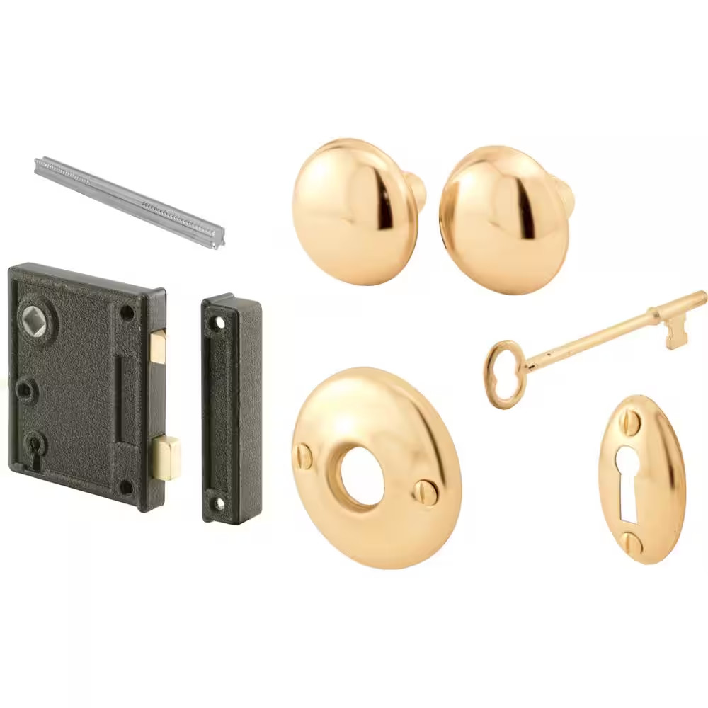 Vertical Trim Lock Set, 2-1/2 In. Backset, Cast Steel, Brass Plated Knobs, Keyed