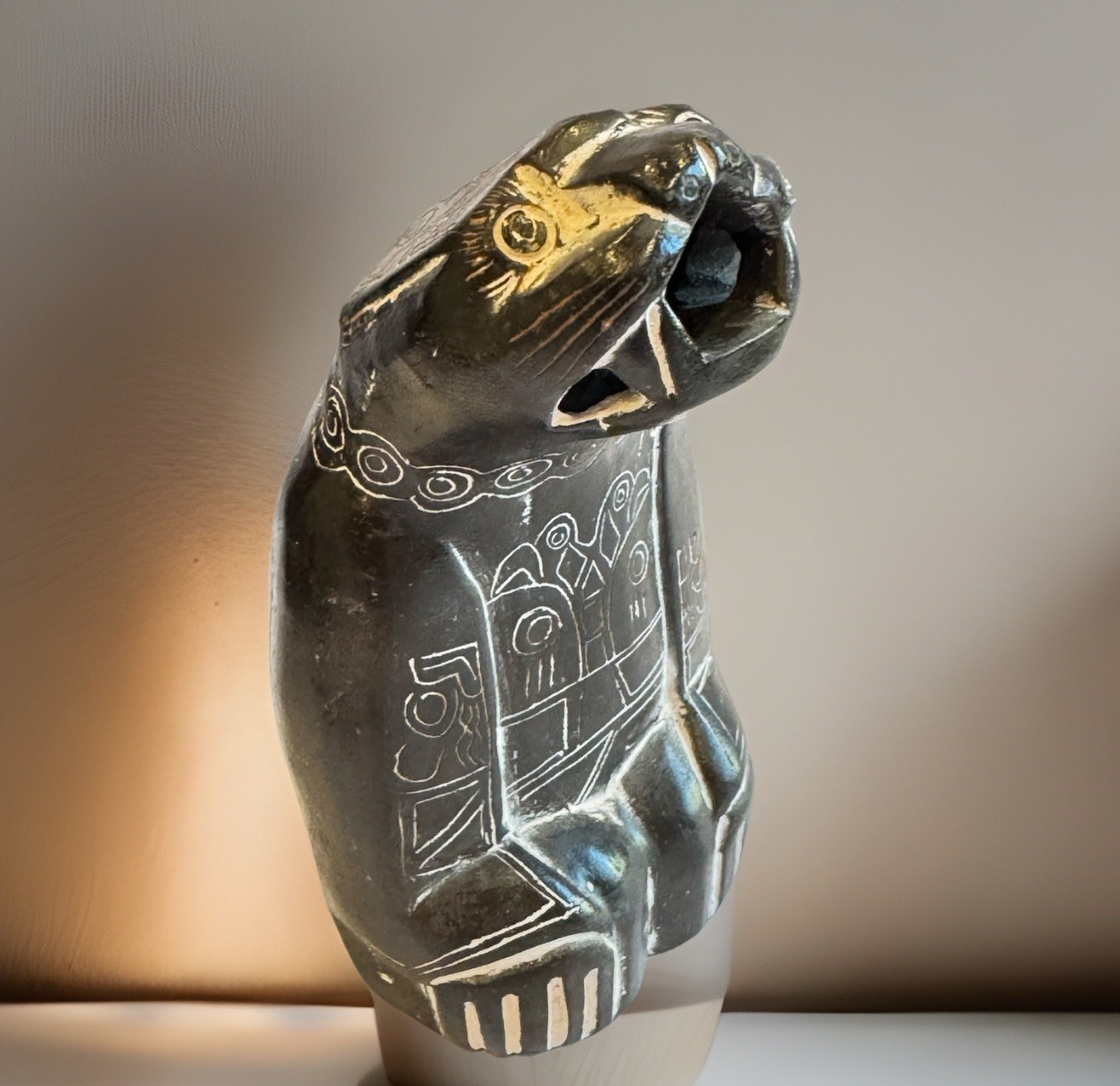 Hand Carved Stone Jaguar Statue Mythical Pre-Columbian Form Bolivian Chachapuma